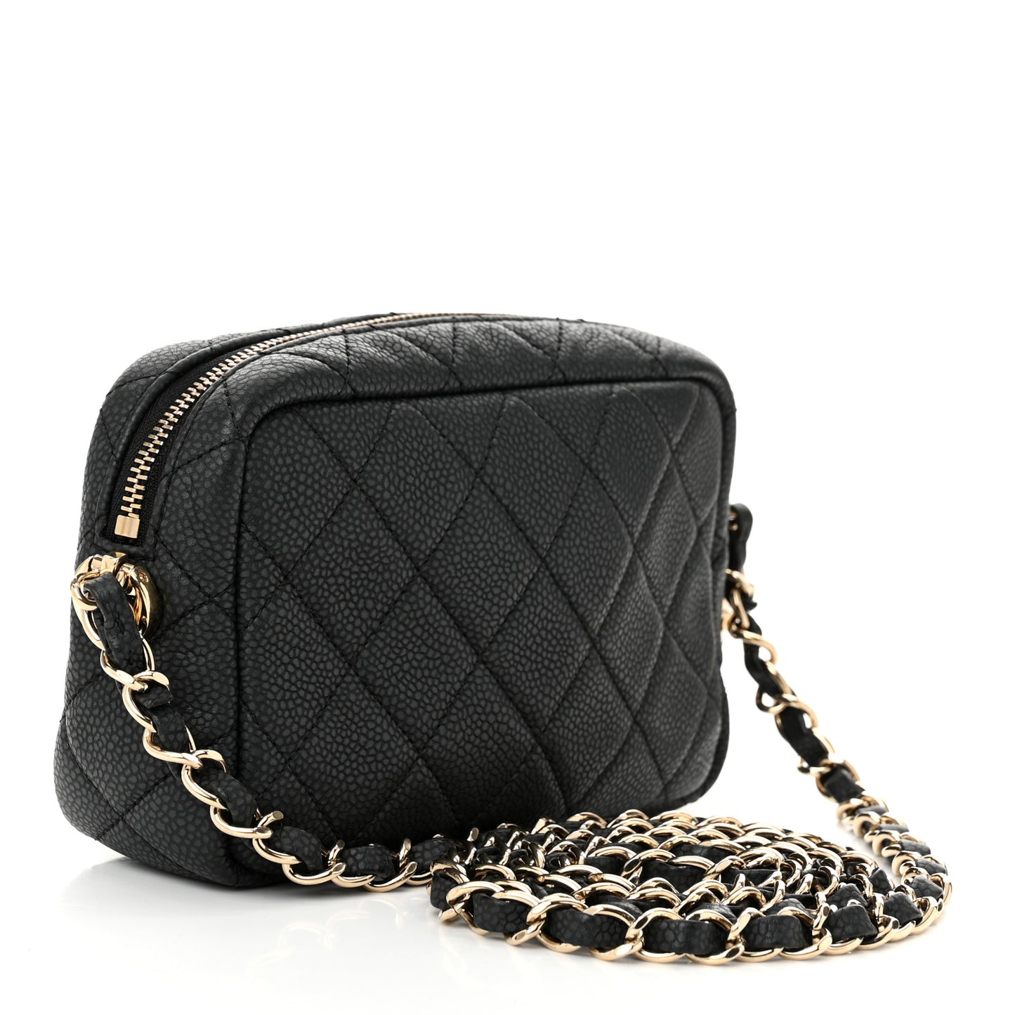Iridescent Caviar Quilted Mini Coco Tassel Camera Case Black