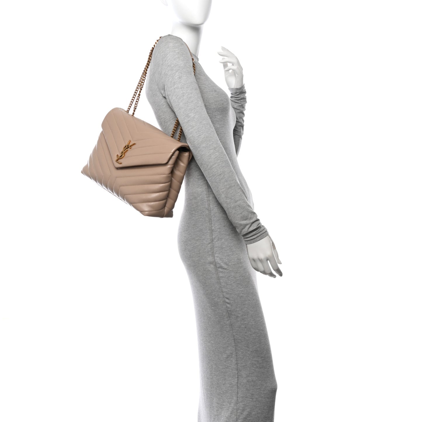 Calfskin Y Quilted Monogram Medium Loulou Chain Satchel Dark Beige