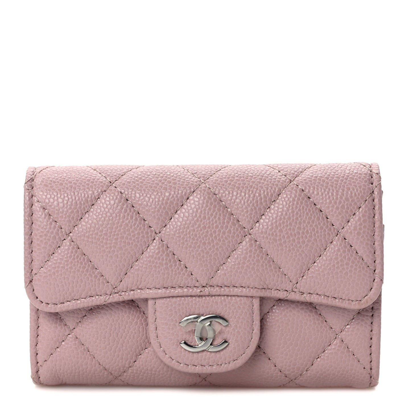 Caviar Quilted Flap Card Holder Wallet Light Pink