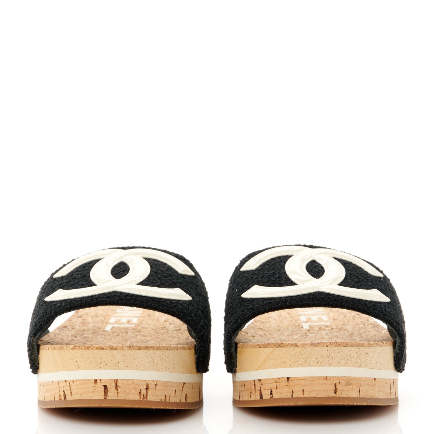 Chanel Tweed Cork CC Mule Sandal 37 Black 2 of 9