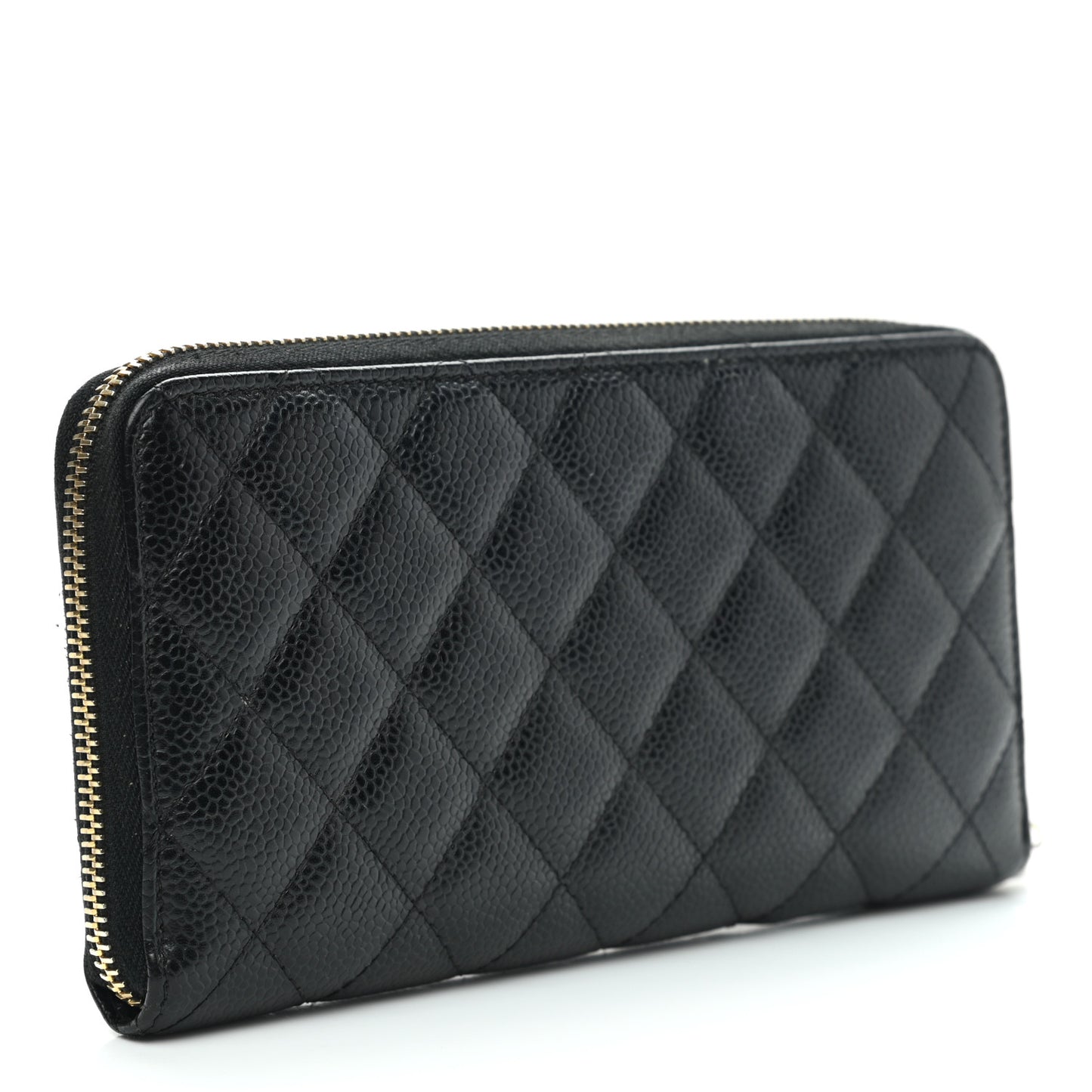 Caviar Quilted Large Gusset Zip Around Wallet Black