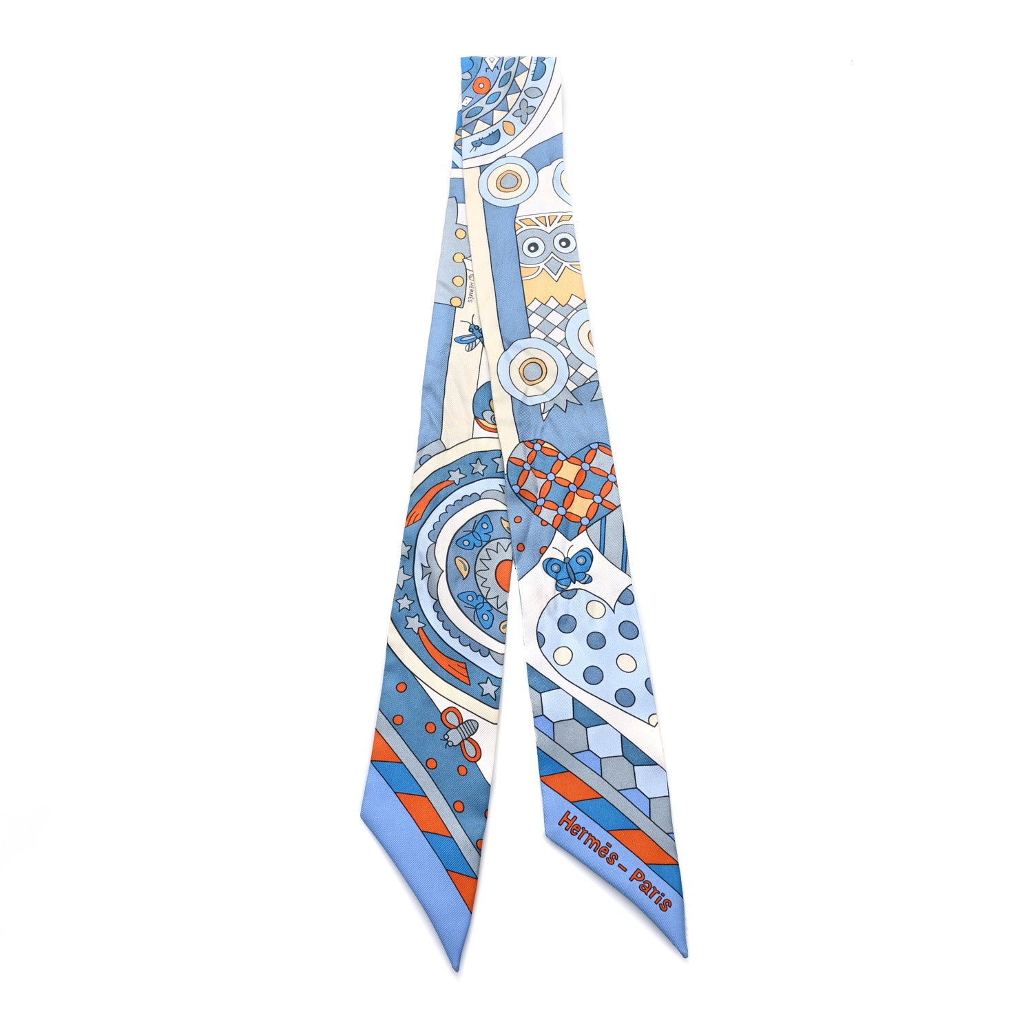Hermes Silk Les Murmures de la Foret Twilly Bleu Jean Orange 2 of 4
