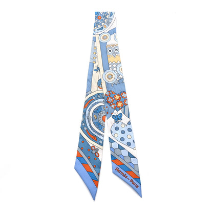 Hermes Silk Les Murmures de la Foret Twilly Bleu Jean Orange 2 of 4