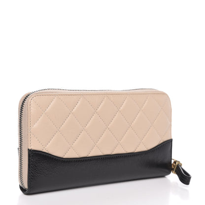 Chanel Aged Calfskin Quilted Large Gabrielle Zip Around Wallet Beige Black 3 of 10