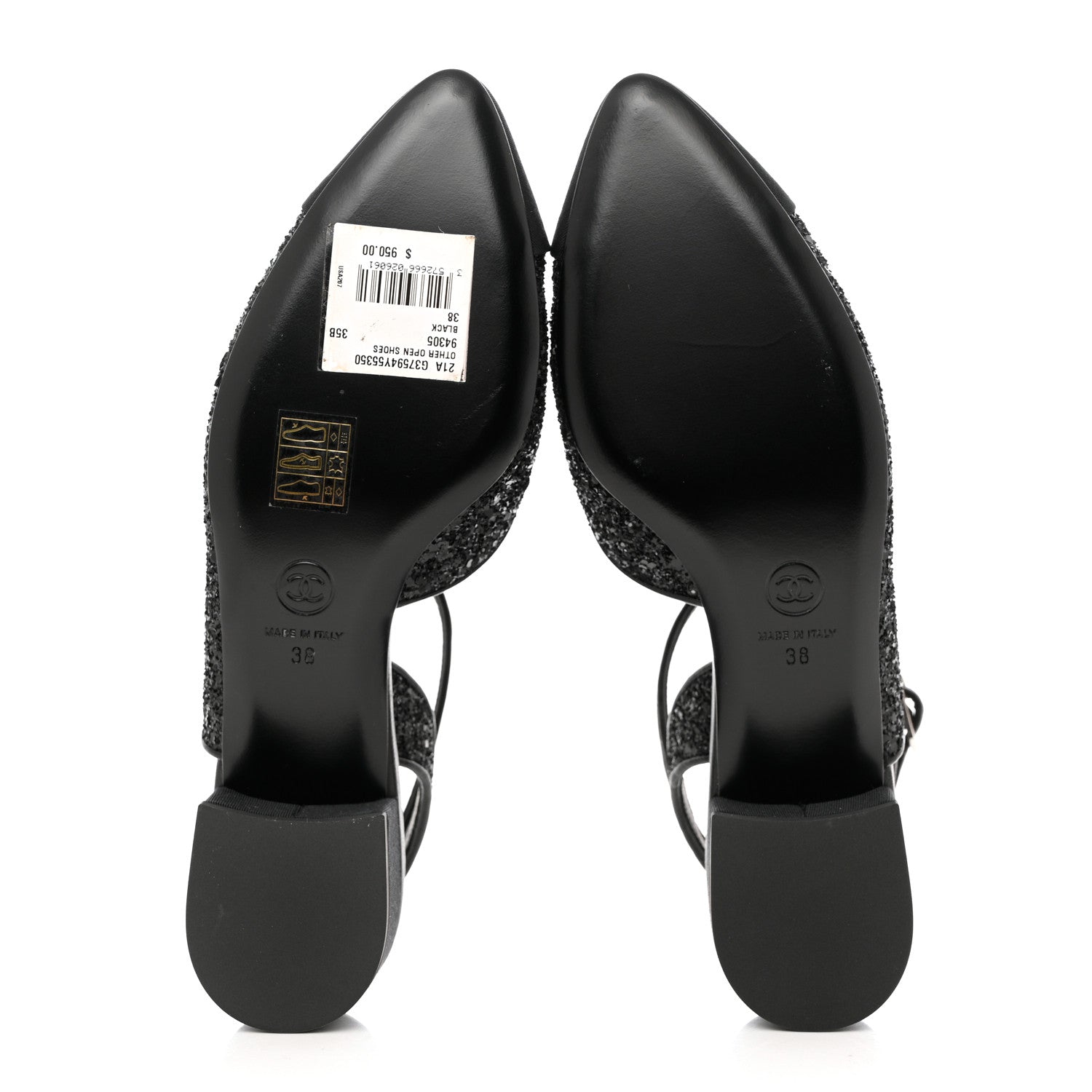 Chanel Glitter Grosgrain Cap Toe CC Ankle Wrap Pumps 38 Black 5 of 9