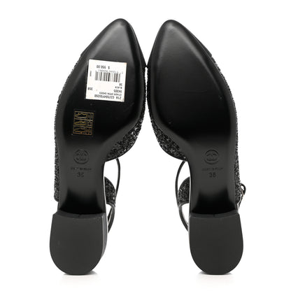 Chanel Glitter Grosgrain Cap Toe CC Ankle Wrap Pumps 38 Black 5 of 9
