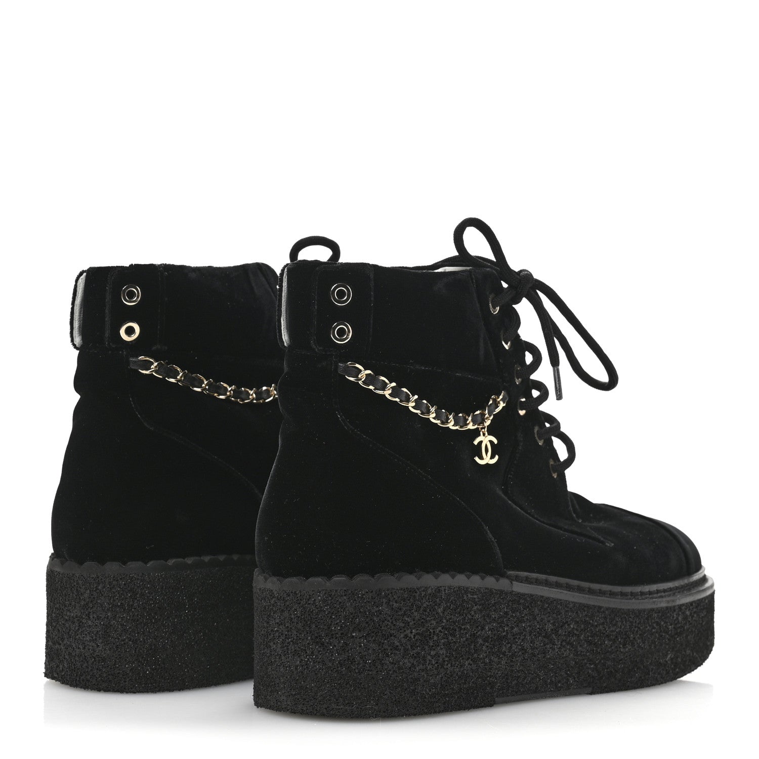 Chanel Velvet Chain Lace Up CC Short Boots 41 Black 5 of 10