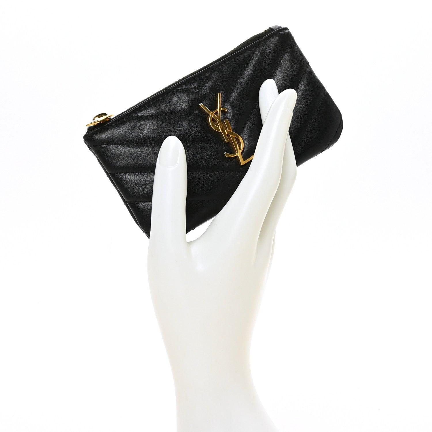 Saint Laurent Calfskin Matelasse Monogram Key Pouch Black 2 of 7
