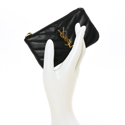 Calfskin Matelasse Monogram Key Pouch Black