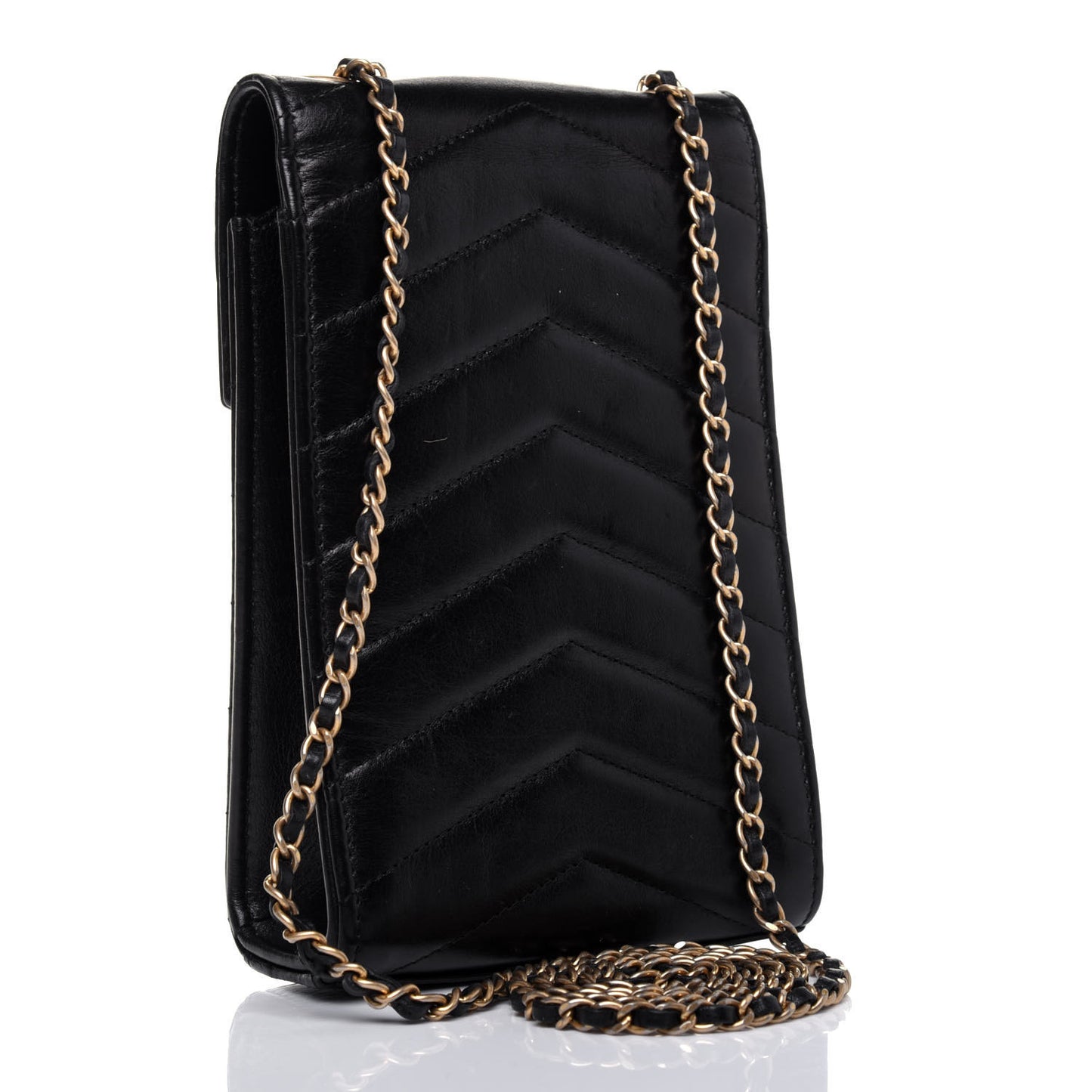 Calfskin Chevron Quilted Medal Mini Clutch With Chain Black