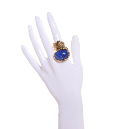 Saint Laurent Glass Cabochon Arty Ovale Ring 8 Gold Lapis 2 of 5