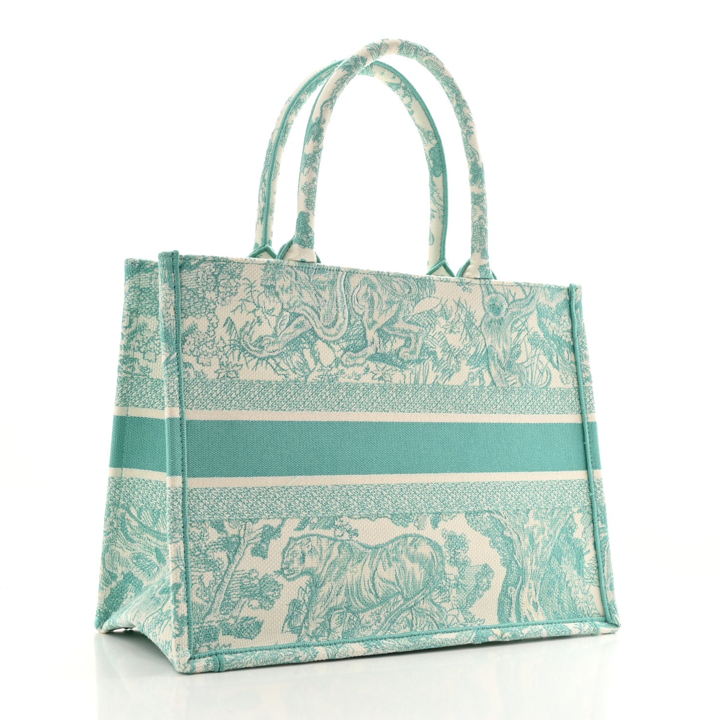 Canvas Embroidered Medium Dioriviera Toile De Jouy Book Tote Aquamarina