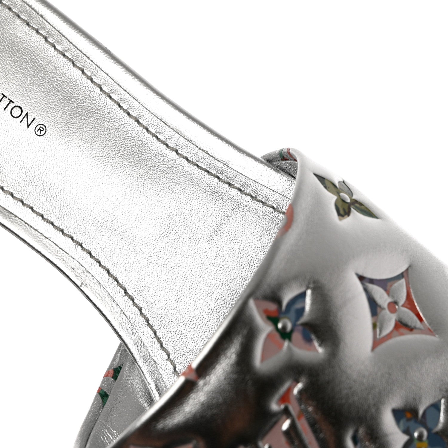 Louis Vuitton Metallic Lambskin Embossed Monogram Floral Revival Flat Mules 37 Silver 12 of 13