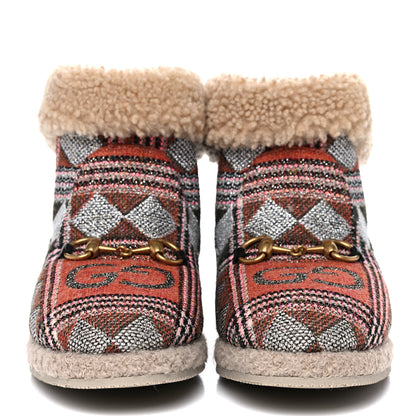 Gucci Tweed Wool Fancy Geometric GG Womens Fria Horsebit Ankle Boots 41 Black Ivory Butterscotch 2 of 8