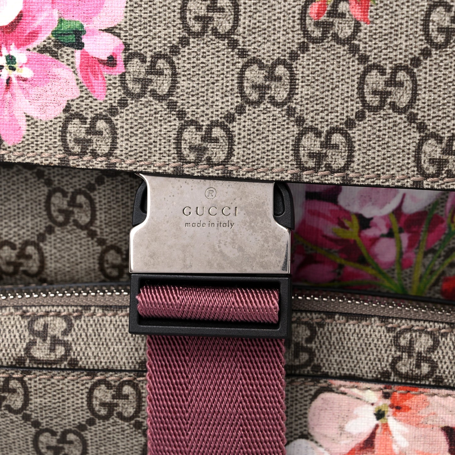 GG Supreme Monogram Blooms Medium Single Buckle Backpack Beige Multicolor Dry Rose