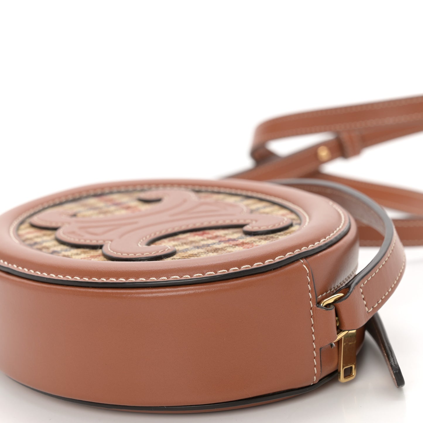 Smooth Calfskin Houndstooth Cuir Small Triomphe Oval Purse Crossbody Tan