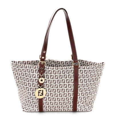 Fendi Zucchino Large Charm Shopping Tote White Brown 1 of 11