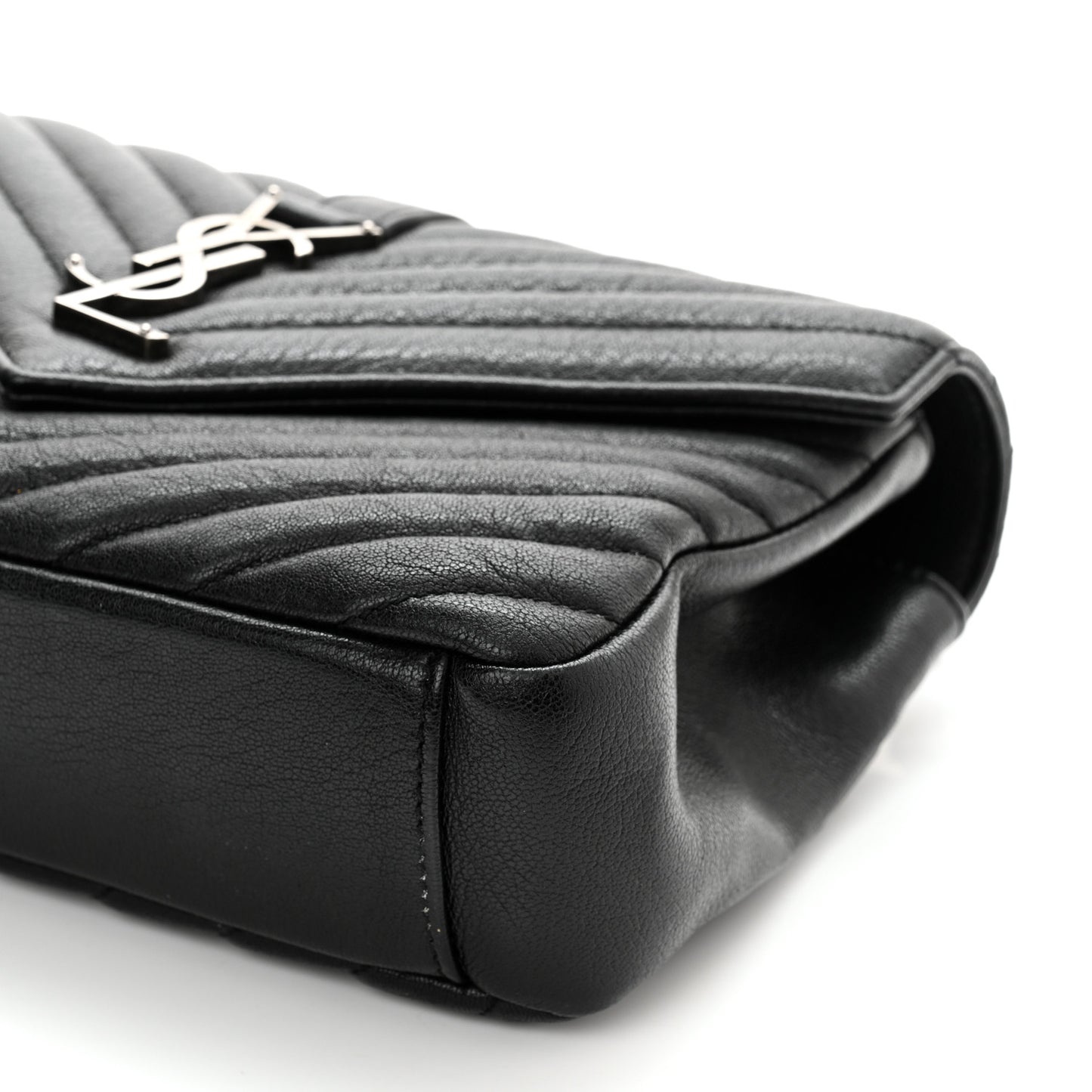 Sheepskin Matelasse Chevron Monogram Medium College Bag Black