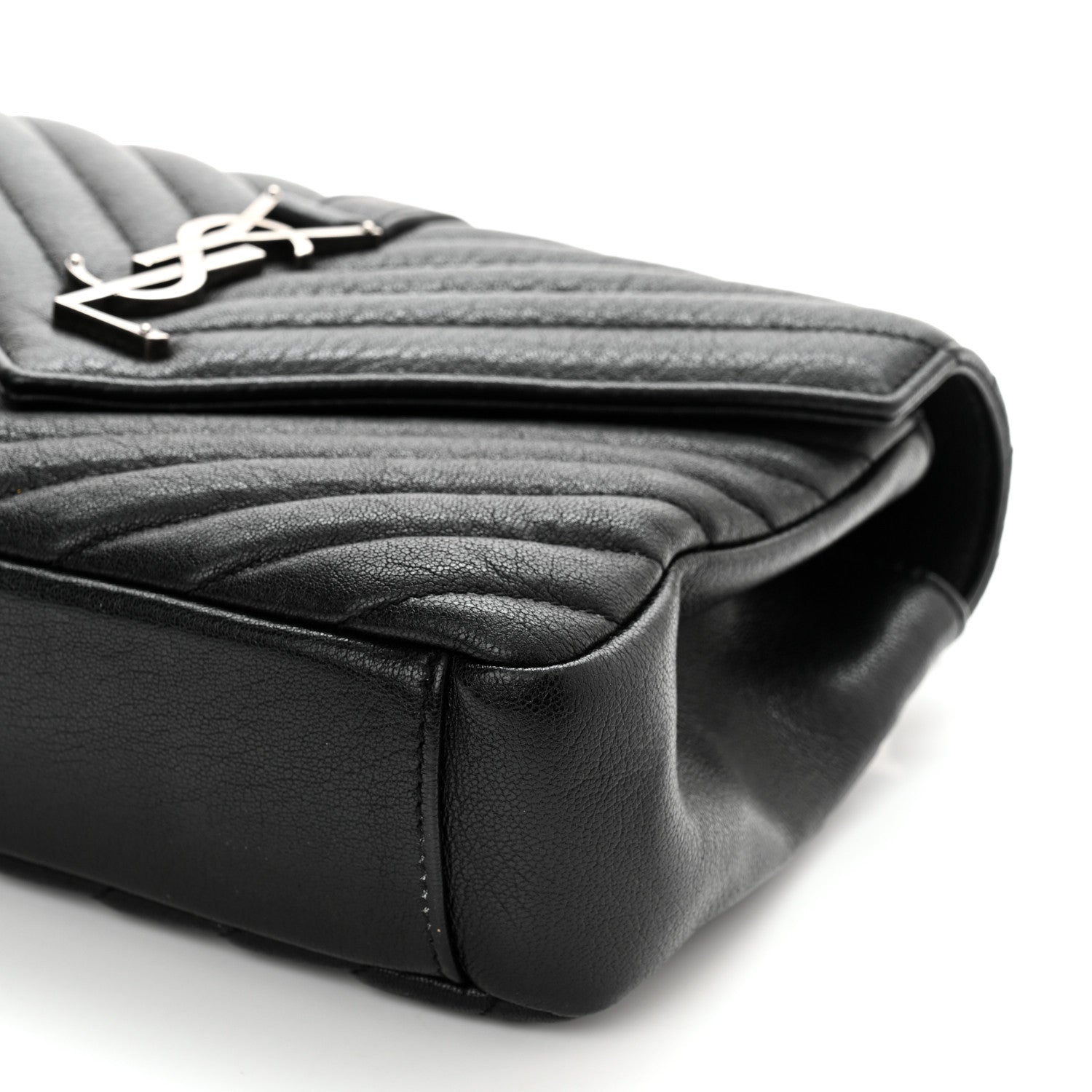 Saint Laurent Sheepskin Matelasse Chevron Monogram Medium College Bag Black 11 of 11