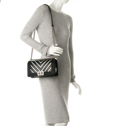 Chanel Lambskin Iridescent PVC Chevron Quilted Medium Boy Flap Black Silver 3 of 9