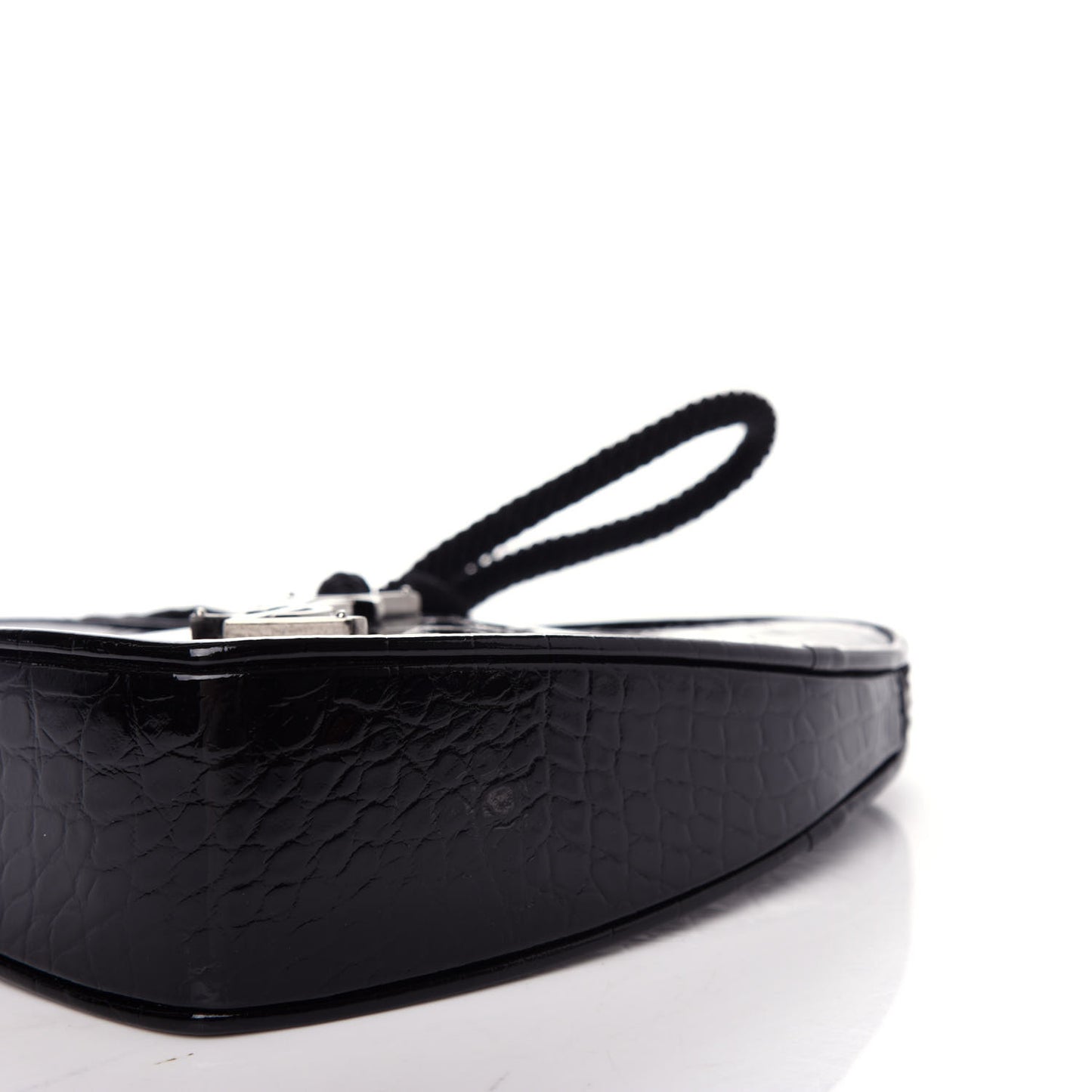 Patent Crocodile Embossed Sac Coeur Heart Shaped Clutch Black