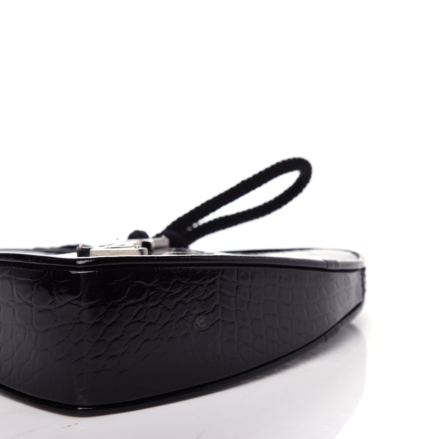 Saint Laurent Patent Crocodile Embossed Sac Coeur Heart Shaped Clutch Black 7 of 8