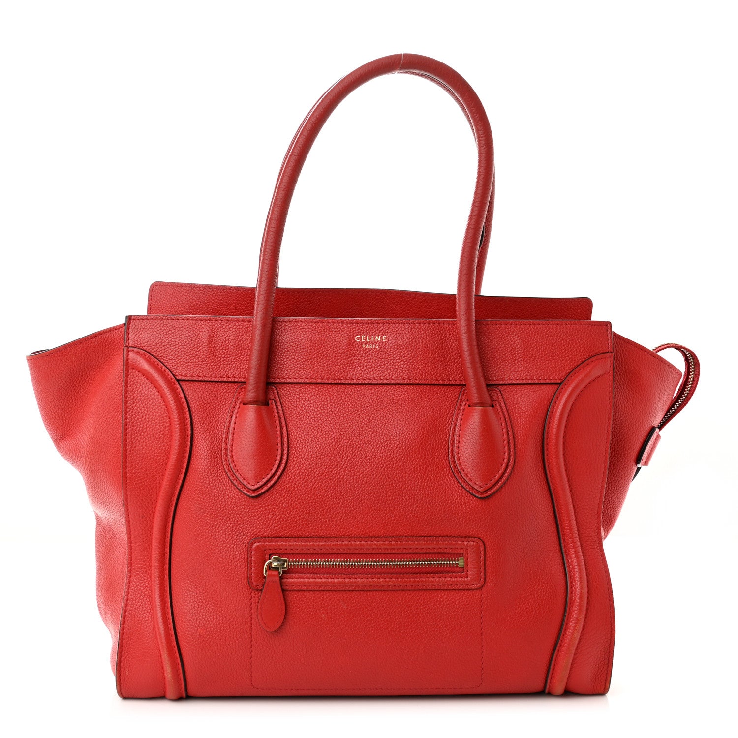Celine Drummed Calfskin Shoulder Luggage Red 1 of 15