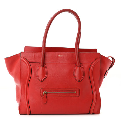 Celine Drummed Calfskin Shoulder Luggage Red 1 of 15