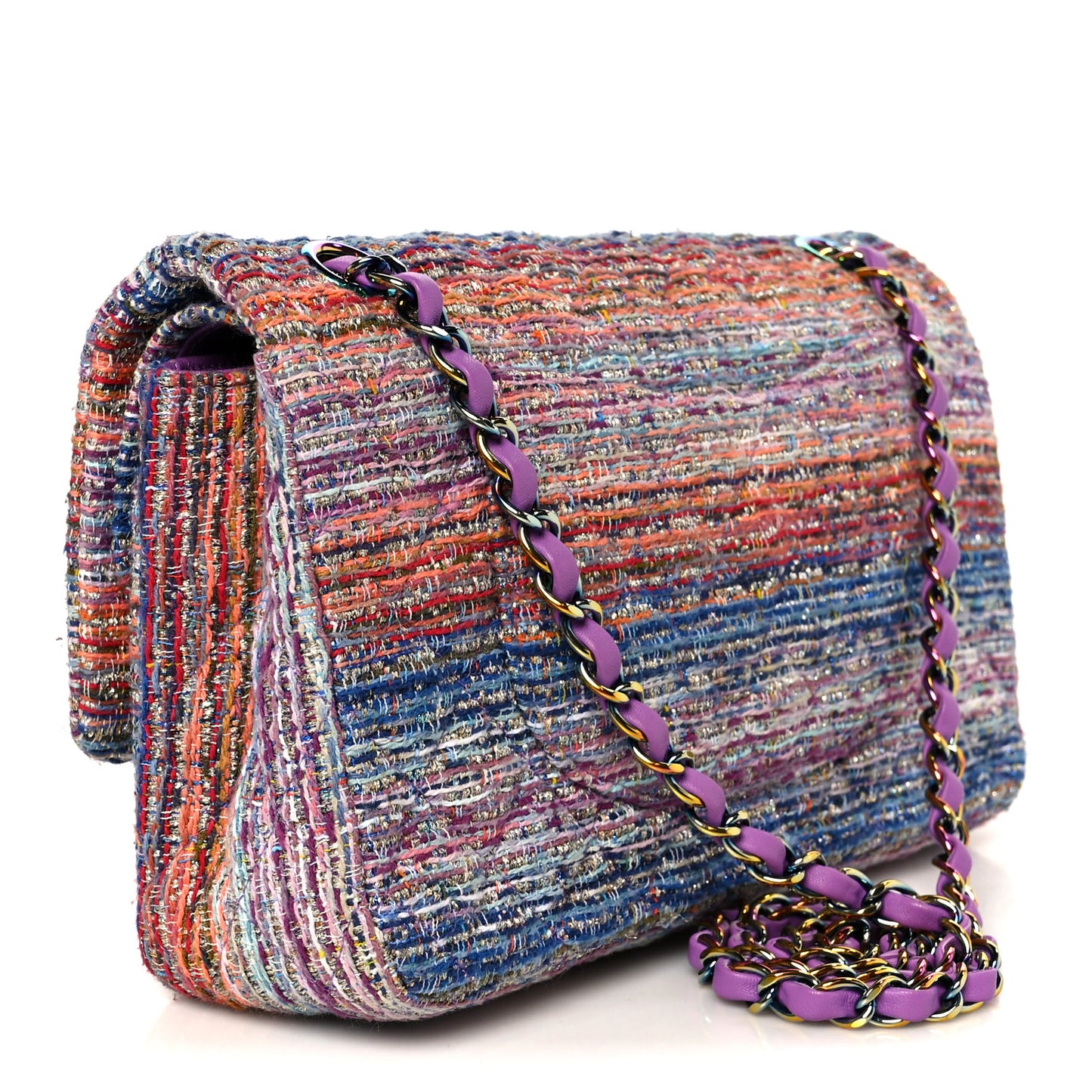 Tweed Quilted Medium Double Flap Blue Pink Orange