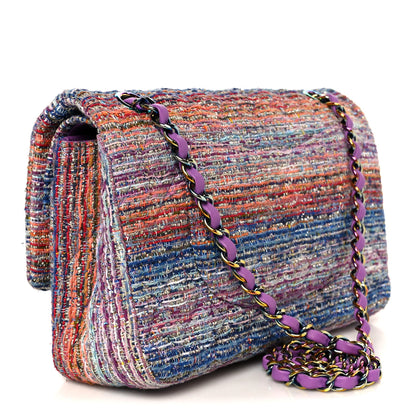 Chanel Tweed Quilted Medium Double Flap Blue Pink Orange 3 of 11