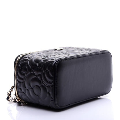 Chanel Lambskin Camellia Embossed Small Vanity Case With Chain Black 4 of 14