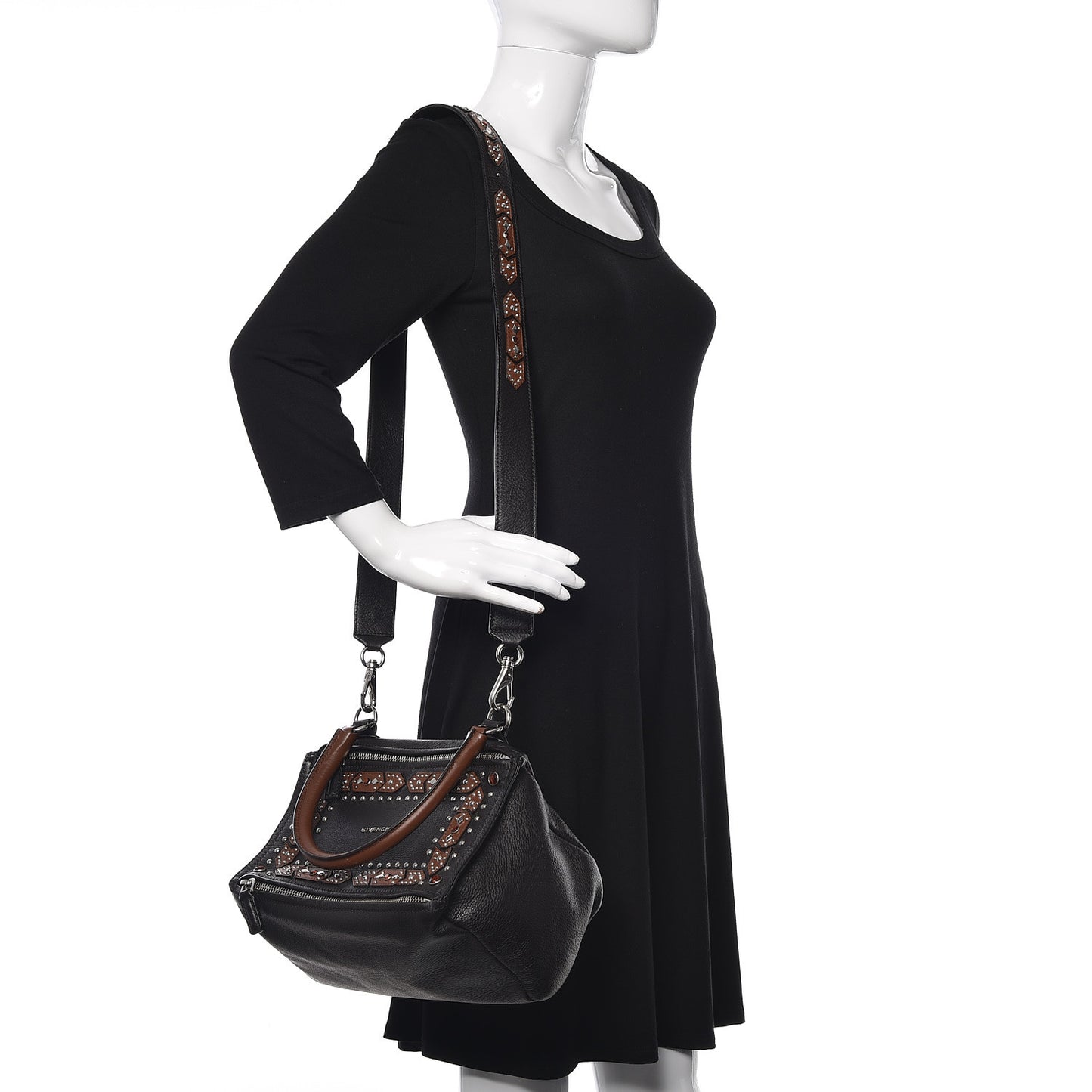 Calfskin Small Studded Pandora Black Brown
