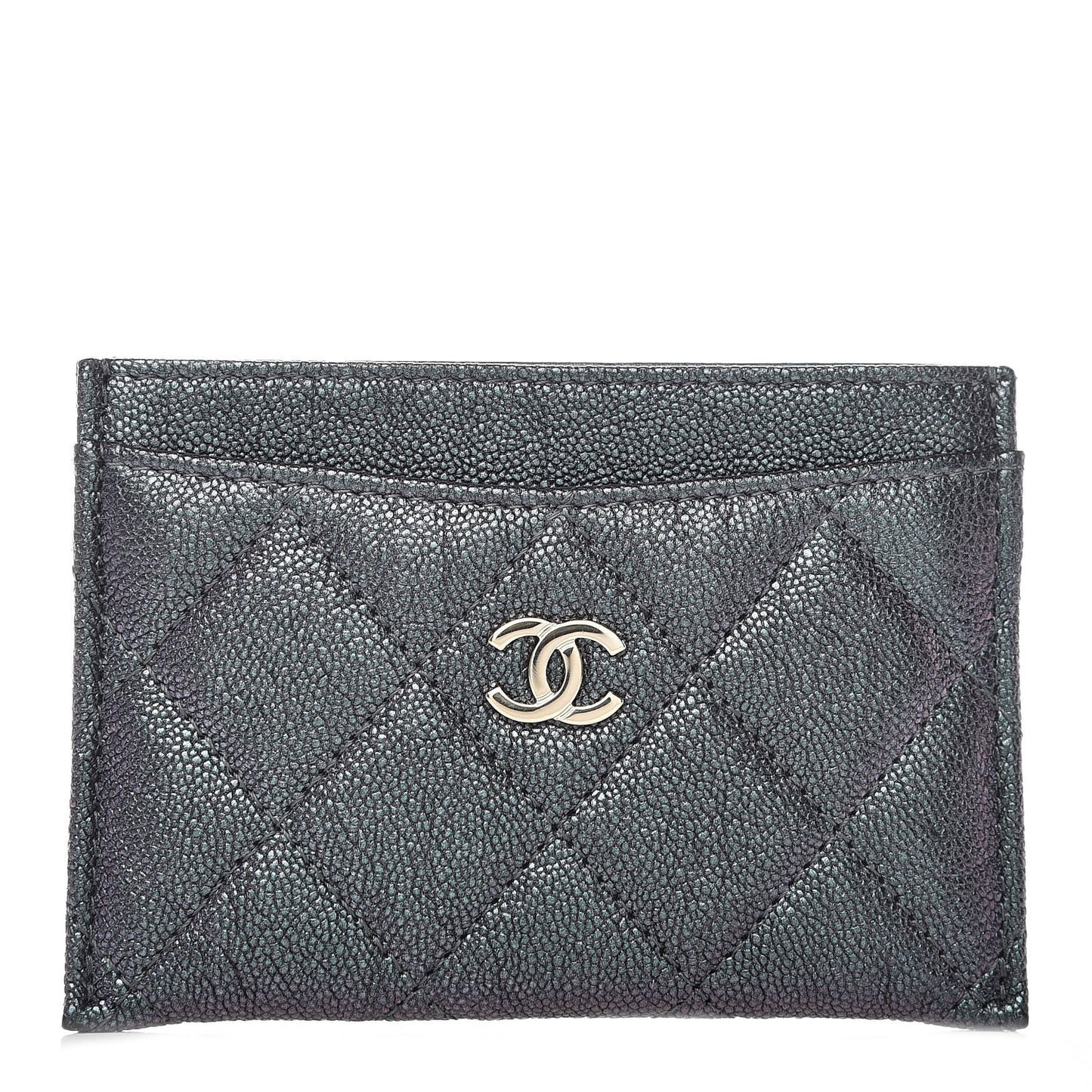 Iridescent Caviar Quilted Card Holder Black