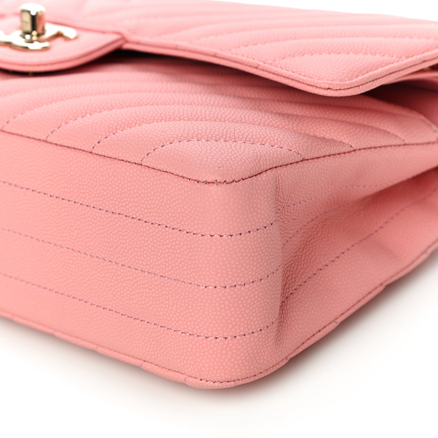 Caviar Flat Chevron Quilted Medium Double Flap Pink