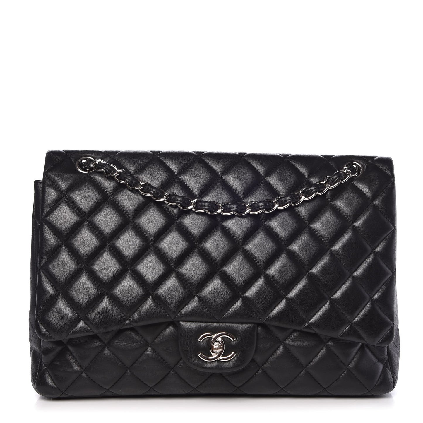 Lambskin Quilted Maxi Single Flap Black