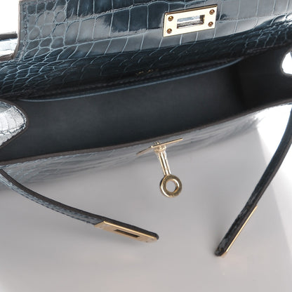 Hermes Shiny Alligator Kelly Pochette Blue Jean 7 of 17