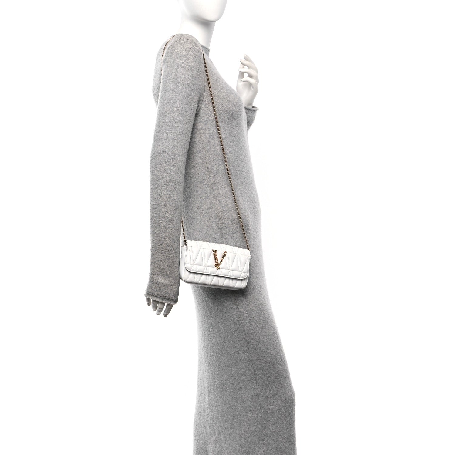 Versace Nappa Quilted Virtus Evening Bag White 2 of 10