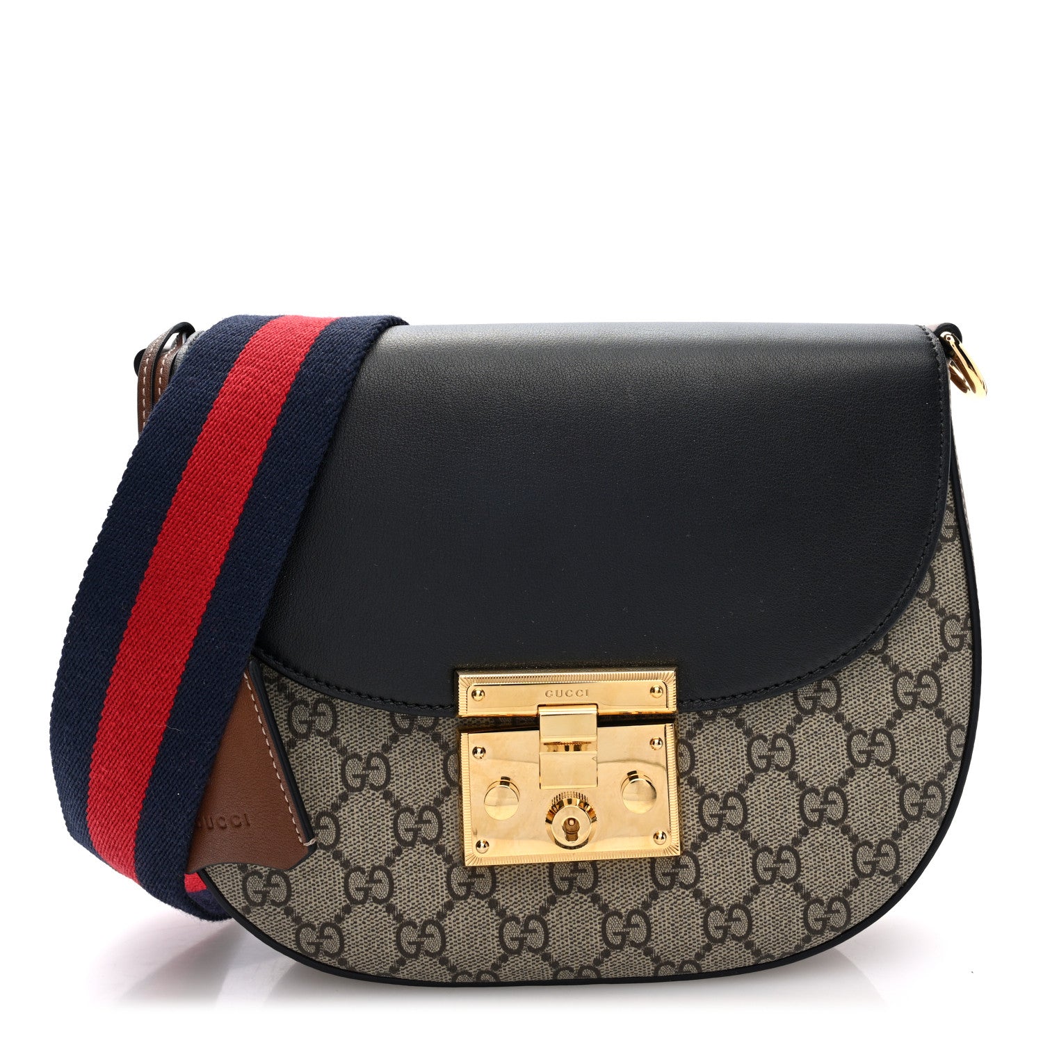 Gucci GG Supreme Monogram Web Medium Padlock Messenger Shoulder Bag Black 1 of 11