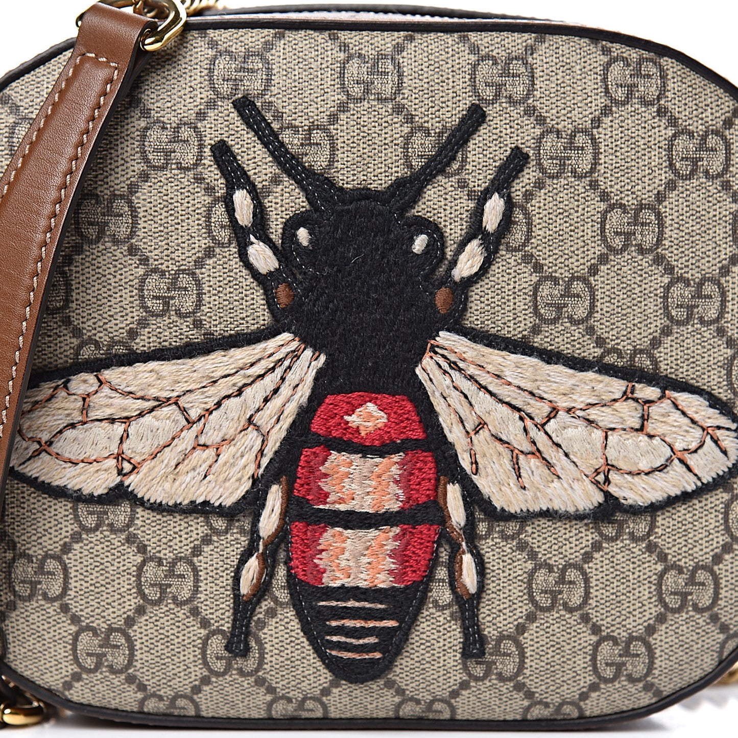 GG Supreme Monogram Bee Embroidered Mini Chain Shoulder Bag Beige Tuscany