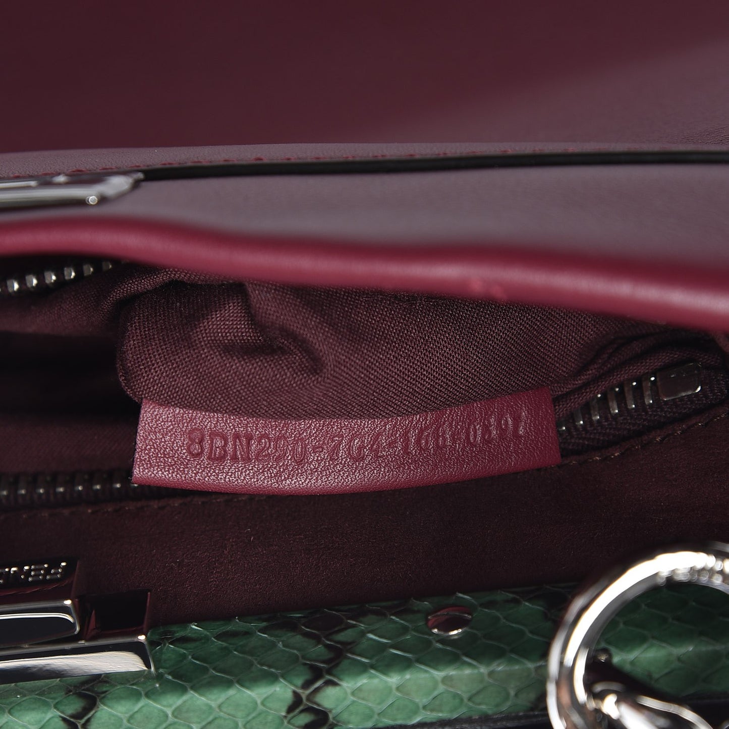 Calfskin Elaphe Lace Up Medium Peekaboo Iconic Satchel Bordeaux Beige Verde