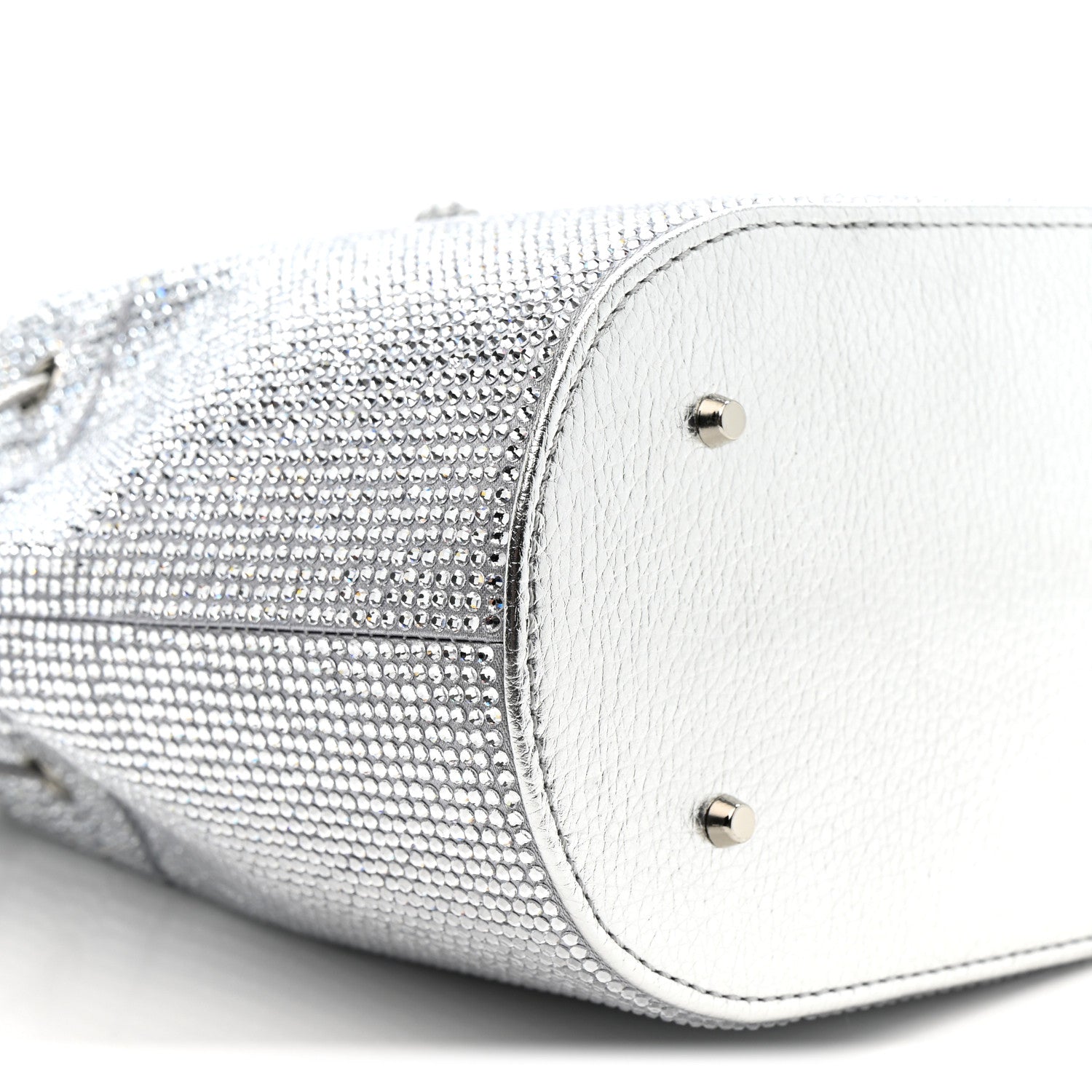 Judith Leiber Satin Crystal Embellished Medium Piper Bucket Silver