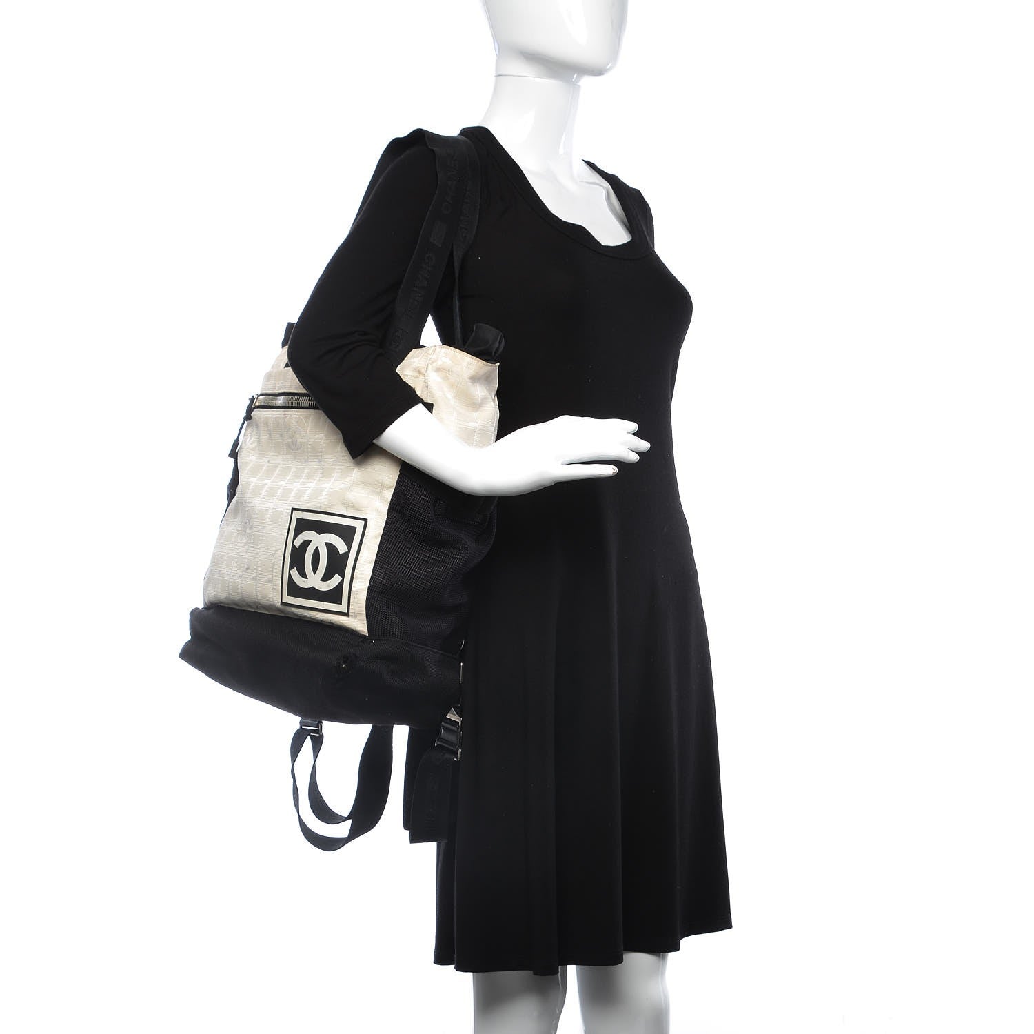 Chanel Nylon Sport Backpack Tote Beige Black 2 of 15