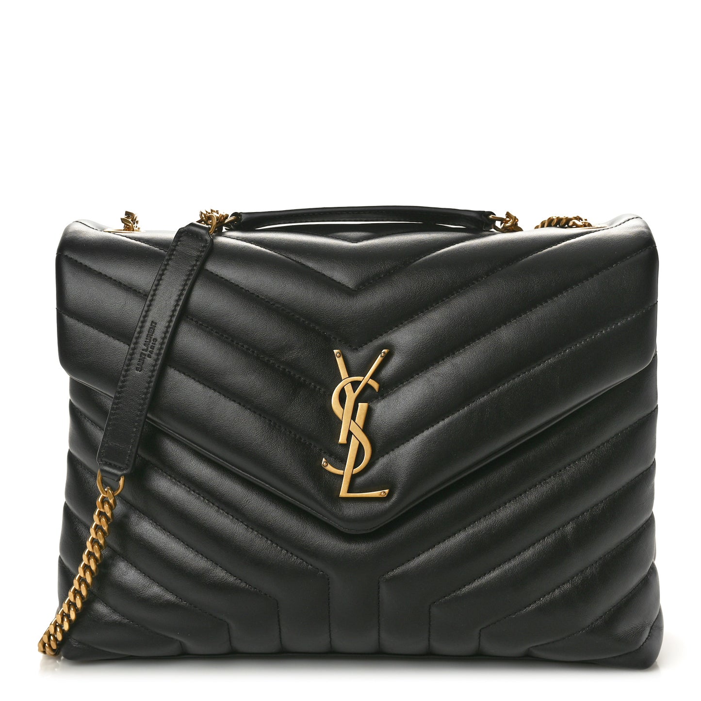 Calfskin Y Quilted Monogram Medium Loulou Chain Satchel Black
