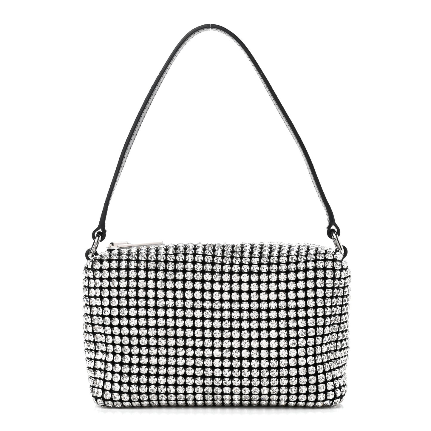 Mesh Crystal Rhinestone Mini Heiress Pouch Black Silver