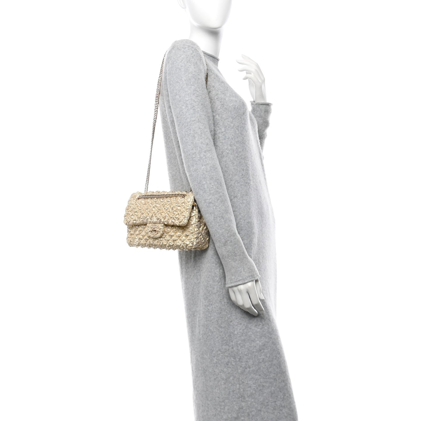 Metallic Lame Quilted Small Double Flap Gold