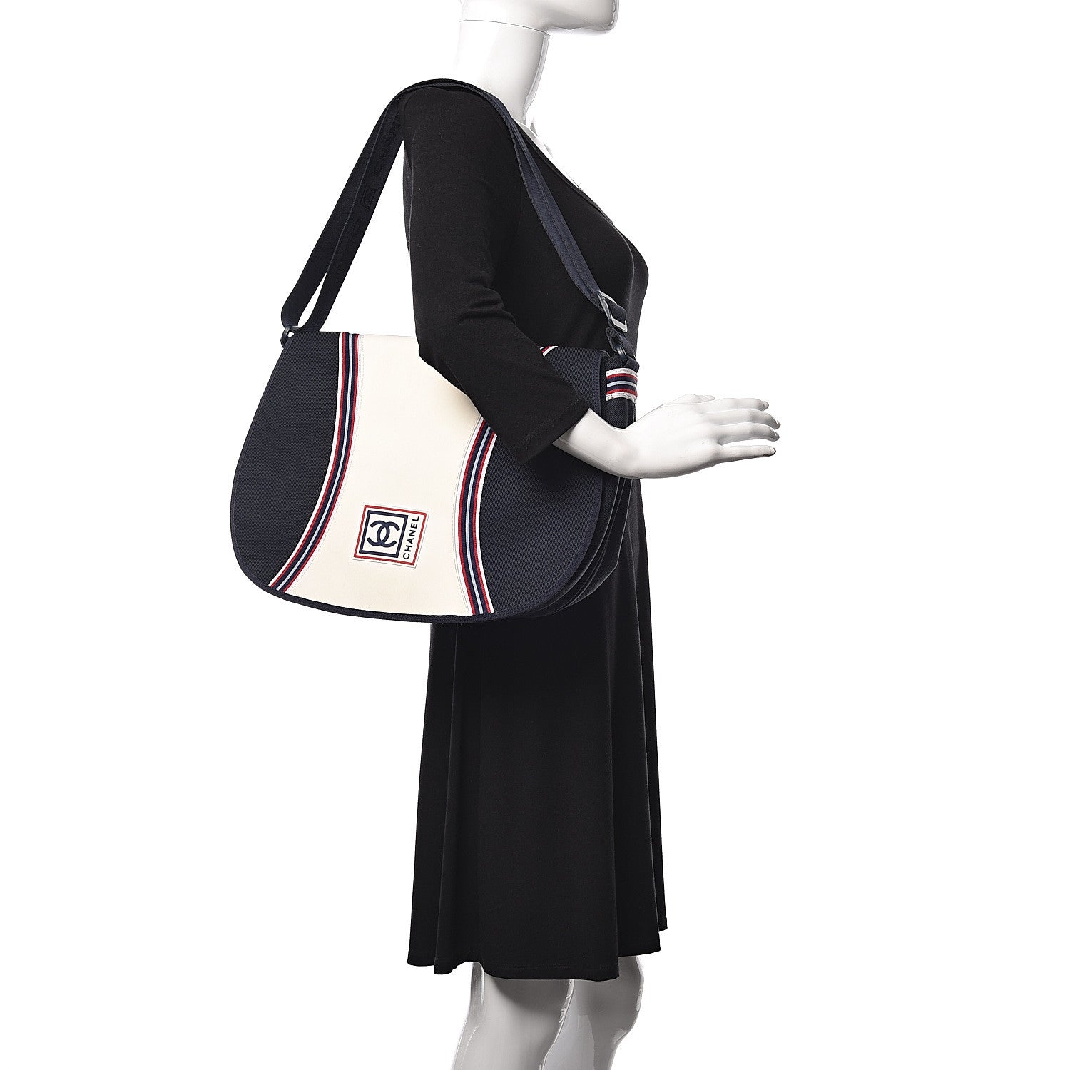 Chanel Canvas Nylon Expandable Sport Messenger Navy Off White 2 of 16