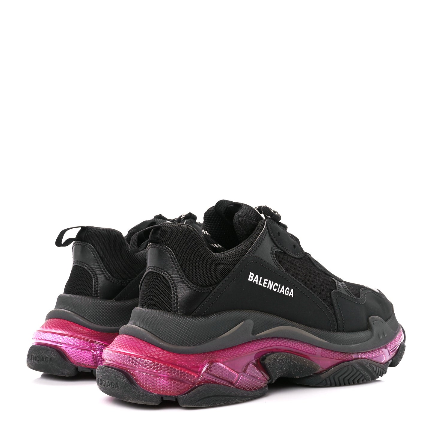 Fabric Mesh Clear Sole Mens Triple S Sneakers 42 Black Pink Neon