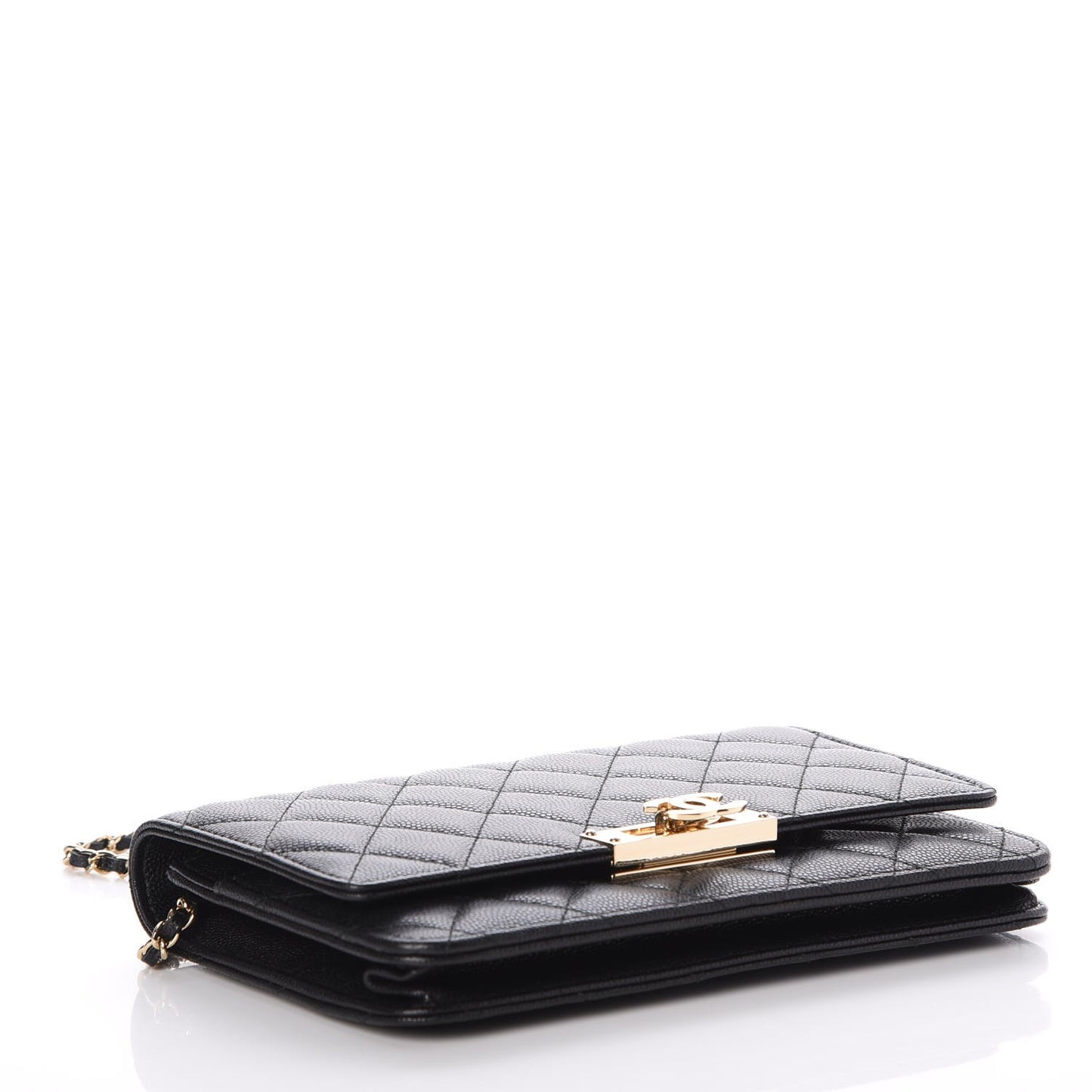 Caviar Quilted Golden Class Wallet On Chain WOC Black