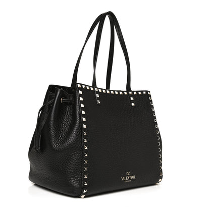 Valentino Garavani Grained Calfskin Rockstud Double Handle Cinch Tote Black 3 of 9