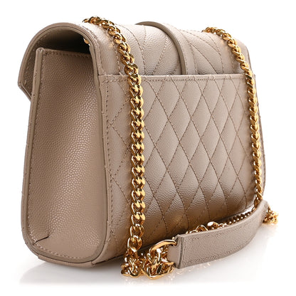 Saint Laurent Grain De Poudre Textured Mixed Matelasse Triquilt Small Monogram Satchel Dark Beige 3 of 11